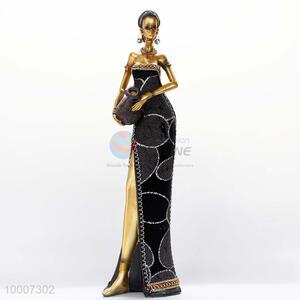 12*42cm Beautiful Afrian Standing Woman Dressed In Colors Resin Ornament