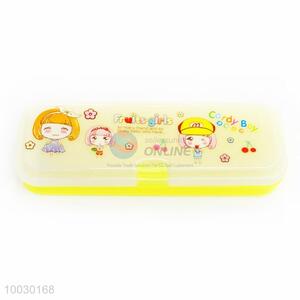 Beautiful Girls Pattern Yellow Transparent Plastic Pencil Box