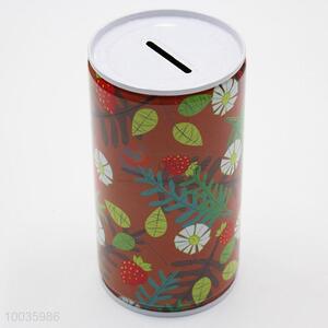 Broen Kids Iron <em>Money</em> <em>Box</em> Shaped in cylinder with Colorful Leaves Pattern