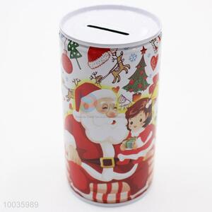 Utility Kids Iron <em>Money</em> <em>Box</em> Shaped in cylinder with Santa Claus Pattern