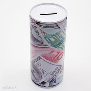 Kids Iron <em>Money</em> <em>Box</em> Shaped in cylinder with Dollar Bills Pattern