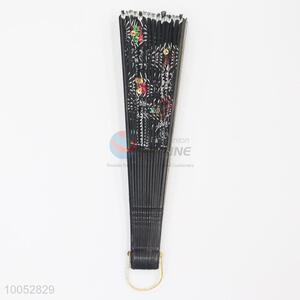 Hot Sale 23*43CM Black Folding Hand Fan with Flowers Pattern