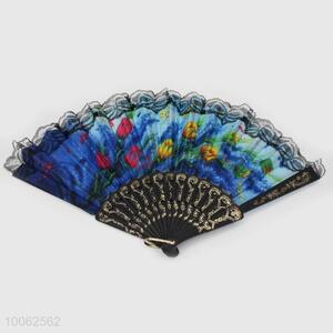 Cheap Tulip Plastic&Dacron Chinese Style Hand Fan