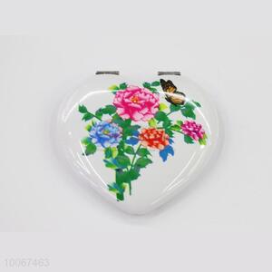 Carnation Pattern Heart Shaped Foldable Pocket Mirror