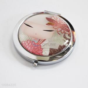 Pink Doll Round Foldable Pocket Epoxy Sticker Mirror/Makeup Mirror