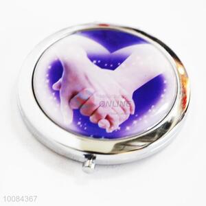 Hand in Hand Round Foldable Pocket Epoxy Sticker Mirror/Makeup Mirror