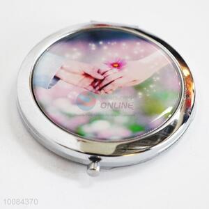 Hand in Hand Round Foldable Pocket Epoxy Sticker Mirror/Makeup Mirror