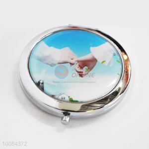 Hand in Hand Round Foldable Pocket Epoxy Sticker Mirror/Makeup Mirror