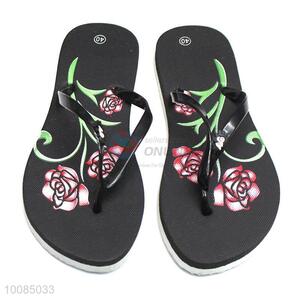 Black flower printed EVA lady flip flops factory wholesale