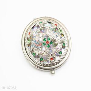 Hollow Out Peacocks Pattern Round Metal Pocket Makeup Mirror