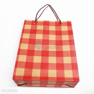 High quality pink and red plaid pattern paper gift bag