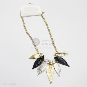 Multi-plating leaf shaped alloy statement necklace