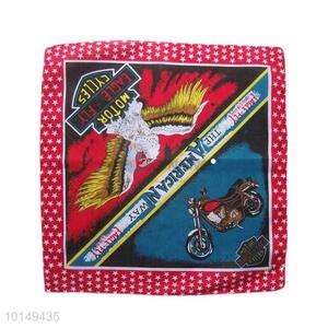 Cheap Colorful Fancy Cotton Handkerchief with Eagle Fly Motor Design and Red Borderline