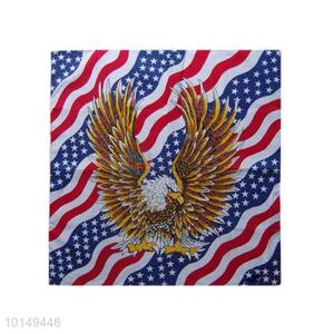 Cheap Fancy American Cotton Handkerchief with Golden Flying Eagle Design and Stripped American Flag Background