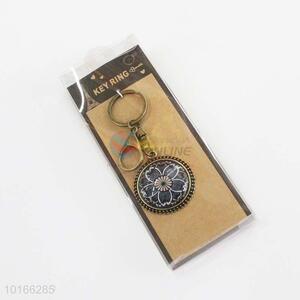 Flower Pattern Round Pendant Zinc Alloy Keyring/Key Chain