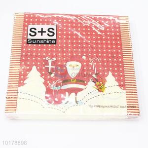 Hot sale Santa Claus printed wood pulp paper napkin