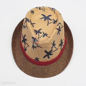 Coconut Tree Pattern Solid Color Sun Hats Men Straw Hats