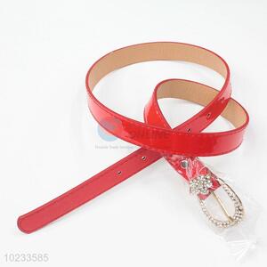 Rhinestone Design Women Fashion Red Pu Leather Belt