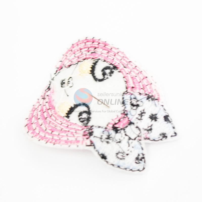 Fashion girl shape embroidery badge brooch