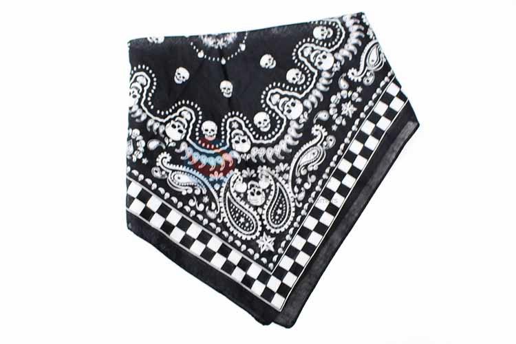 Skull and Check Pattern 100% Cotton Printing Head Kerchief Square Bandana