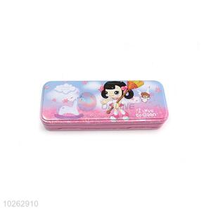 Likable Girl Printed Iron Pencil Box for Student