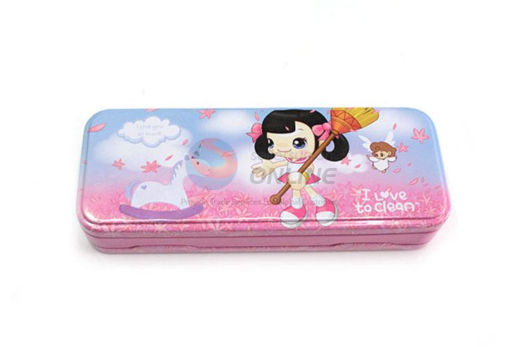 Likable Girl Printed Iron Pencil Box for Student