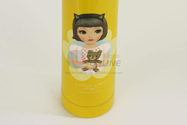 Top Quality Yellow Color Cartoon Girl Pattern 201 Stainless Steel Vacuum Cup Portable Water Bottles