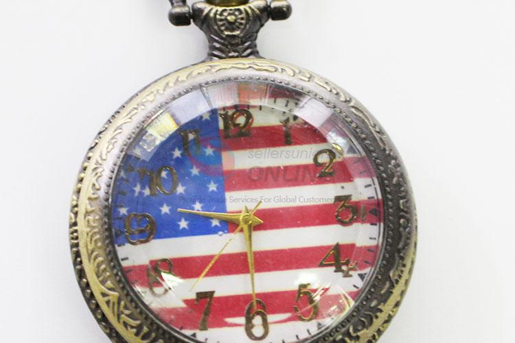 Fahsion Flag Pattern Vintage Bronze Metal Pocket Watches