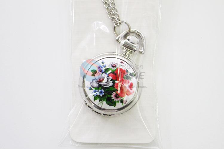 Flower Pattern High Quality Metal Quartz Pocket Watches with Chain