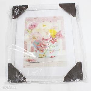 Latest Arrival Pink Flowers Pattern White Frame Home Decorative Wall Painting Crafts