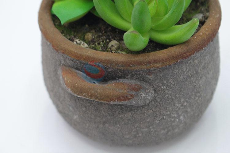 Low Price artificial succulent plant pot round flowerpot with 2 ears