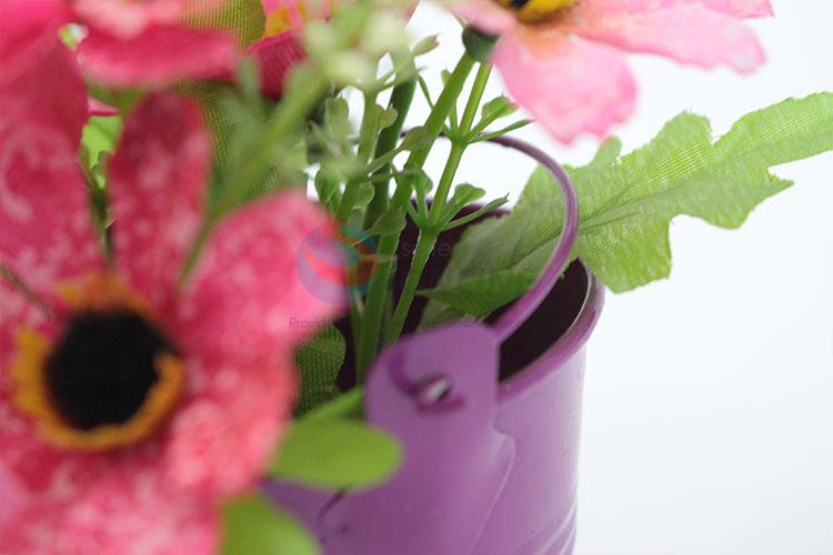 Popular promotional artificial flower with iron flowerpot for home decoration