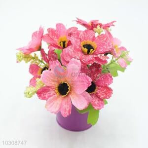 Popular promotional artificial flower with iron flowerpot for home decoration