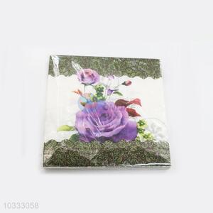 Beautiful Purple Flower Printed Square Paper Towel for Sale