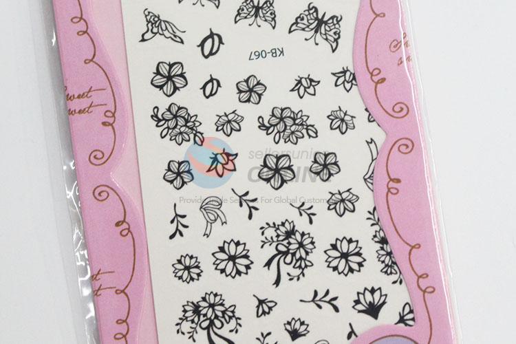 Newly product good black flowers&butterflies nail sticker