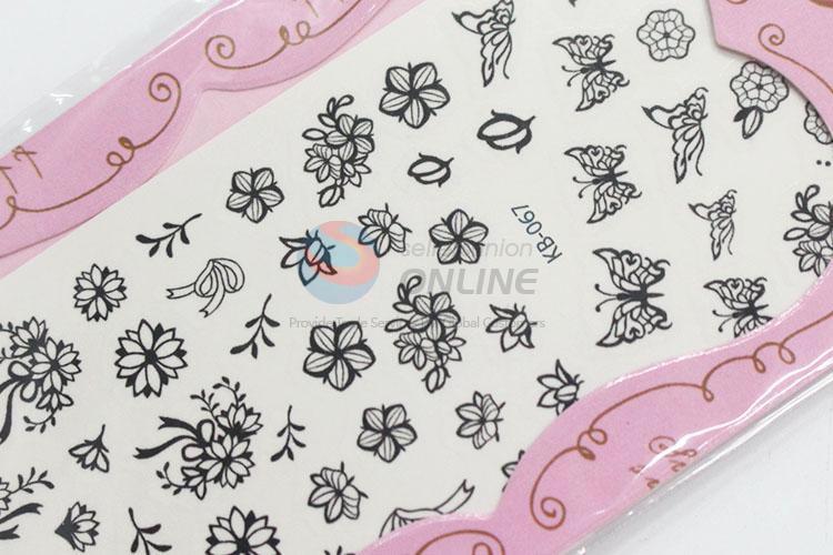 Newly product good black flowers&butterflies nail sticker