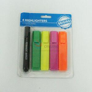 Latest Design 4pc Fluorescent Pen Highlighters with 1pc Marking Pen