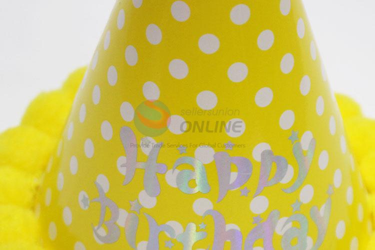 Popular style cheap yellow birthday use hat with white dots