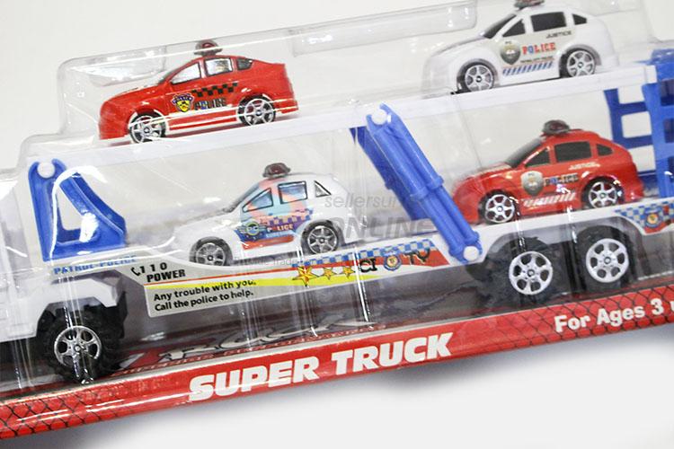 Durable Inertia Drag Head Car with Light Music Carry 4pcs Police Car Boy Toys