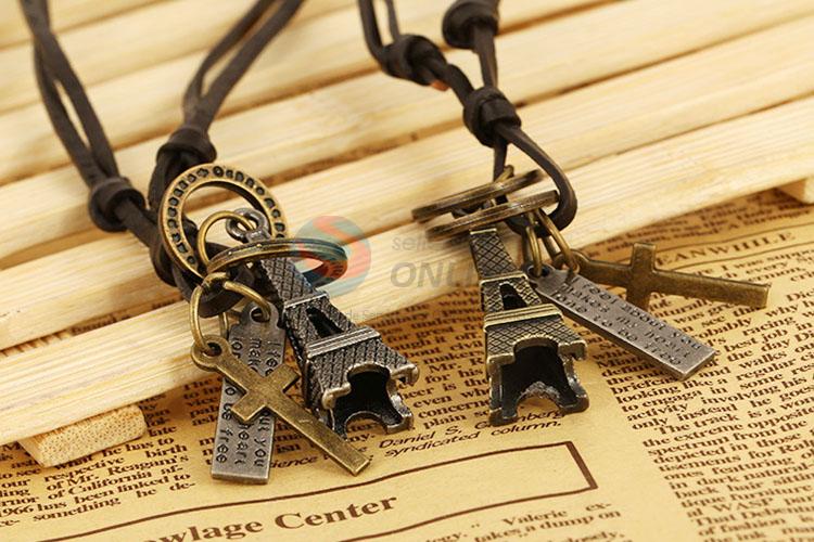 New Style Eiffel Tower Pendant Leather Necklace