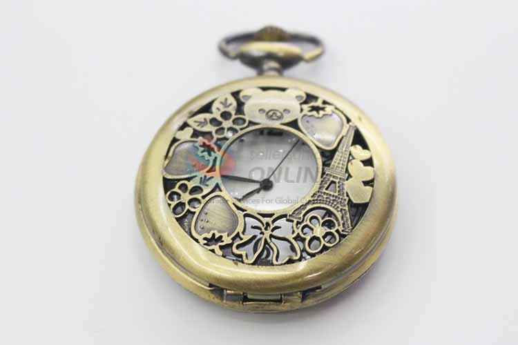 Strawberry Quartz Movement Skeleton Pocket Watch