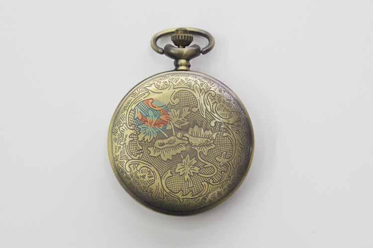 Bamboo Quartz Movement Skeleton Pocket Watch