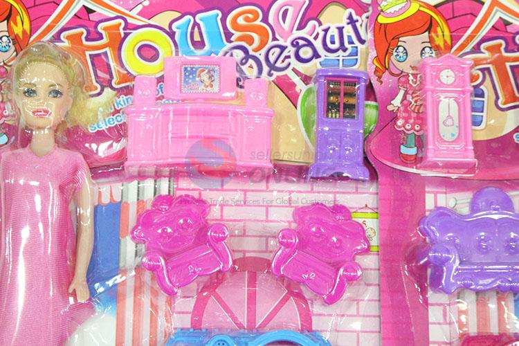 Lovely Plastic House Play Set with Doll and Furniture