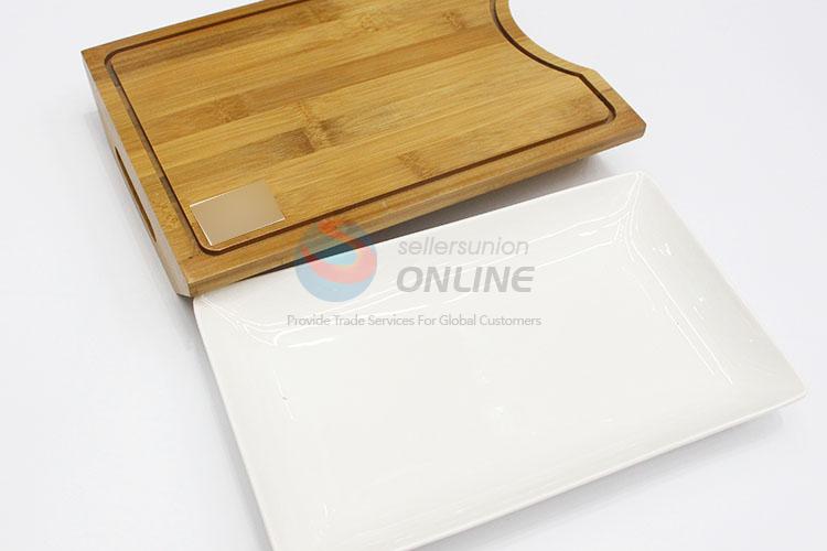 Factory Direct Supply Bamboo Cutting Board with Ceramic Tray