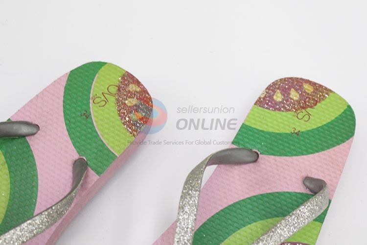 Best selling printing women flip flops with glitters