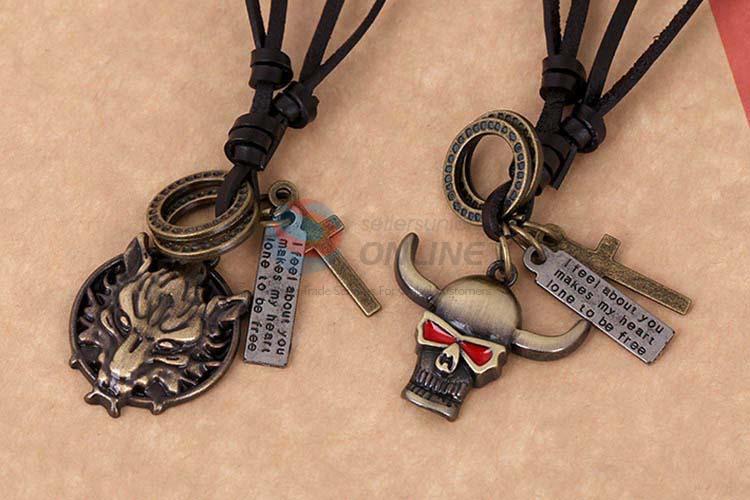 Premium quality vintage alloy pendant cowhide necklaces