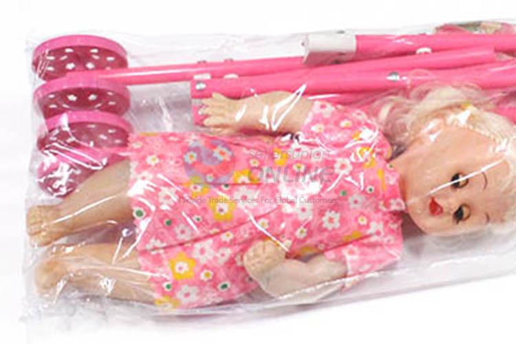 Fancy cheap plastic musical doll with stroller