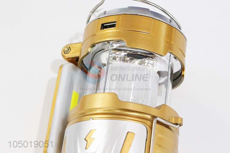 High Quality Golden Color Camping Light with Solar Power Charge,USB Charge, Charging Line Charge