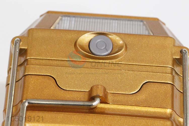 Portable Golden Color Camping Light with Solar Power Charge,USB Charge, Charging Line Charge