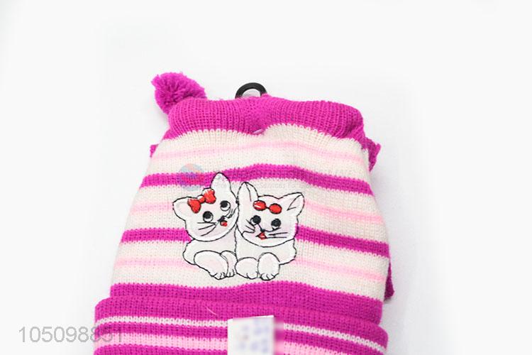 Wholesale Cat Printing Winter Warm Cap and Scarf and Gloves for Children